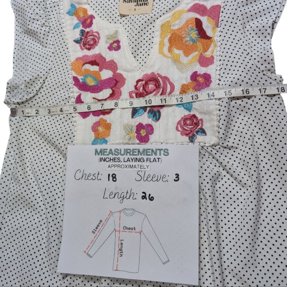 Savanna Jane Floral Embroidered Polka Dot Top Size Small - Picture 6 of 6